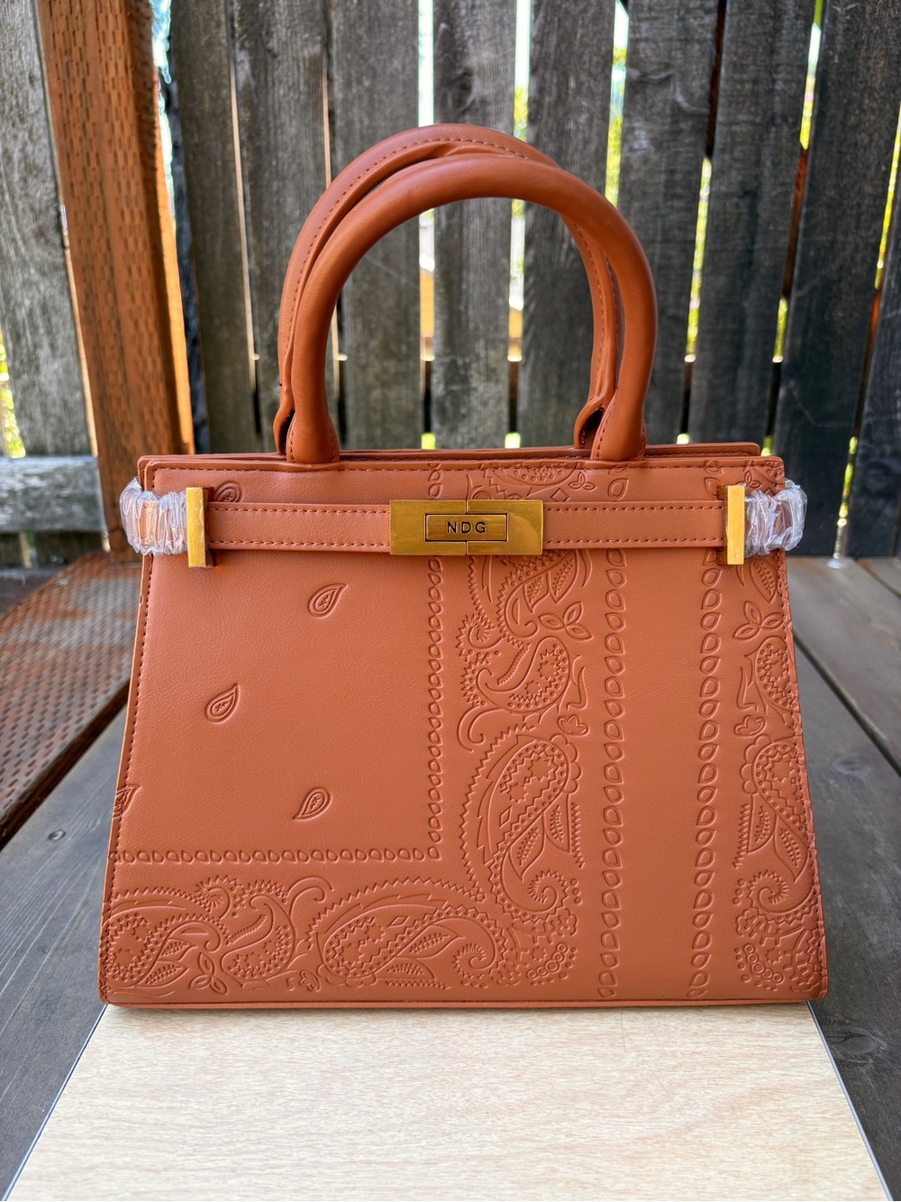 NDG Paris Jeanne Carmel Paisley Vegan Leather Handbag / New